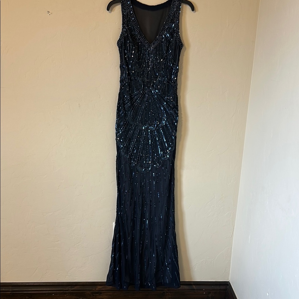 Elegant Navy Sequin Evening Gown